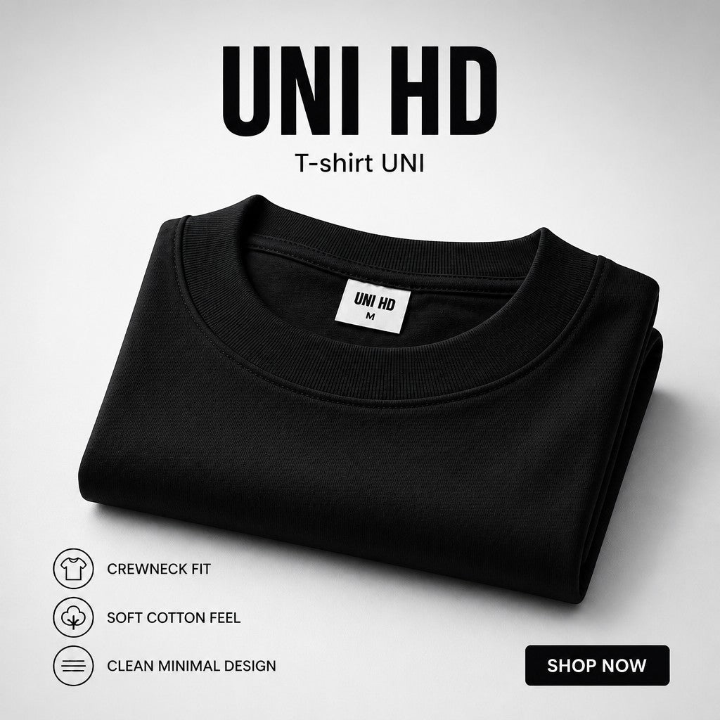 Tee-shirt noir Ets Haidara oversize à col rond, coupe décontractée en coton doux au design minimaliste.